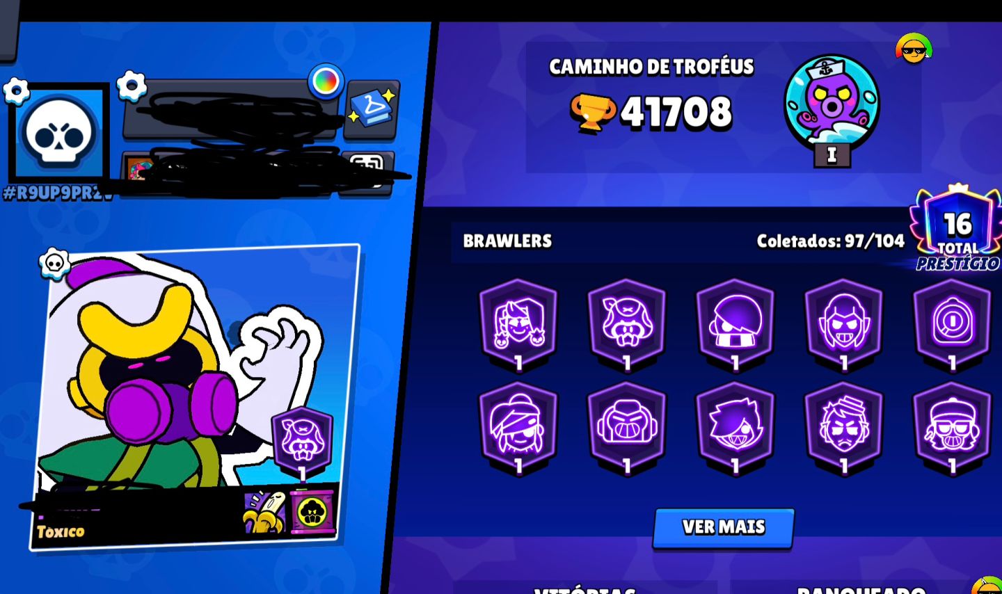 Conta de Brawl Stars super upada e cheia de skin mítica e lendária