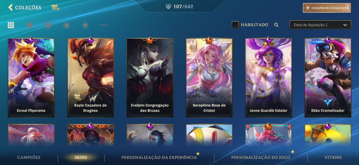 Conta main Evelyn, zoe e ahri com quase todas da seraphine
