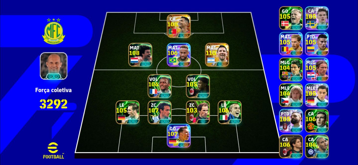 CONTA TOP eFootball 3292 FORÇA | GULLIT 108 + MESSI 110 + BANCO RECHEADO!