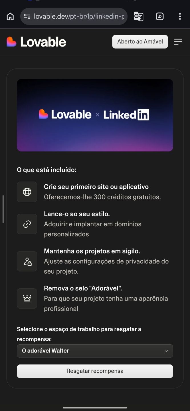 [RECARGA] LOVABLE 310/110 CRÉDITOS + PRO LITE [RESGATE IMEDIATO EM SUA CONTA]