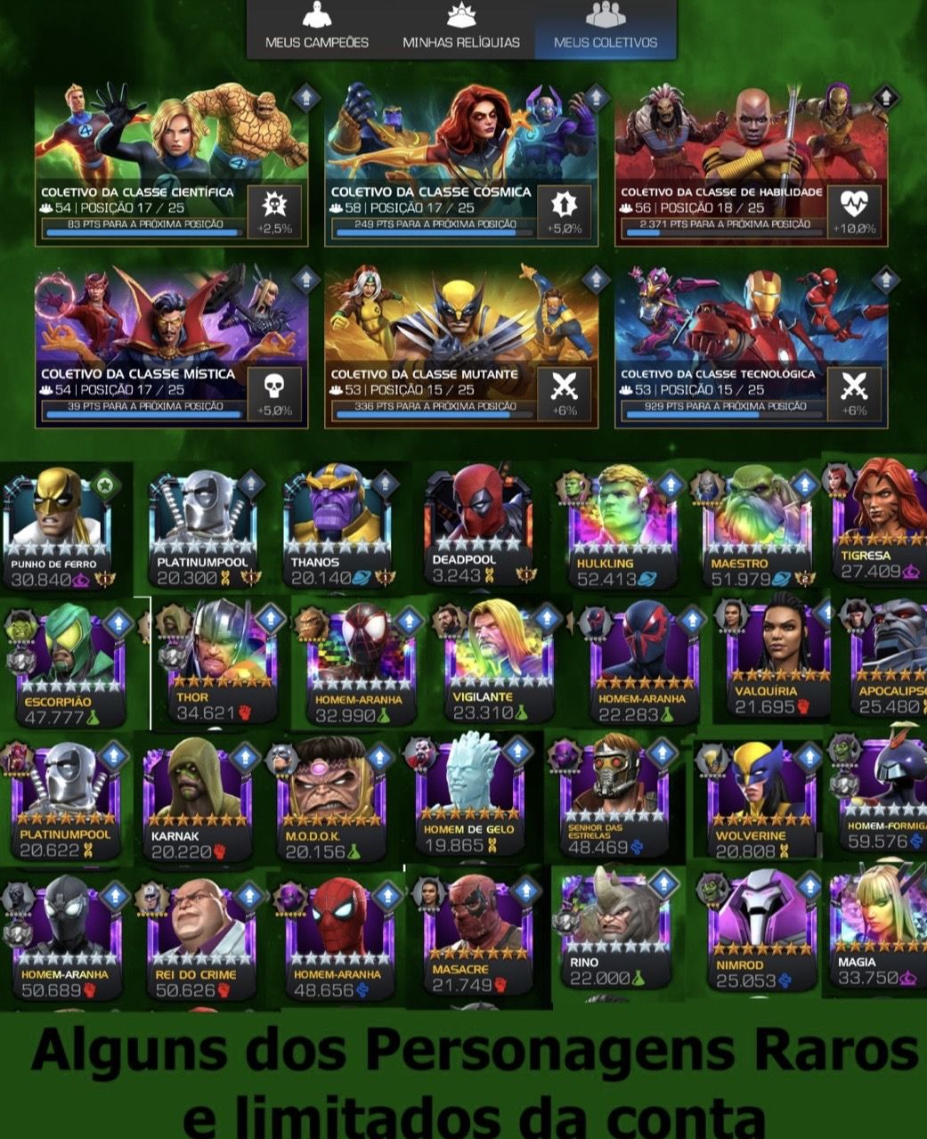Conta Marvel Torneio de Campeões Nível 66 Marvel Contest of Champions Account