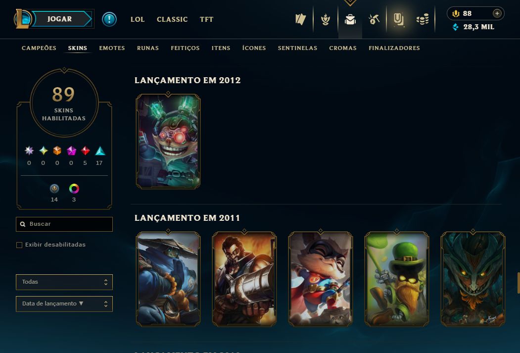 CONTA LOL LEVEL 180 | PLATINA IV | SKINS DE 2011-12 | GANHA 30 PDL PERDE 10 |