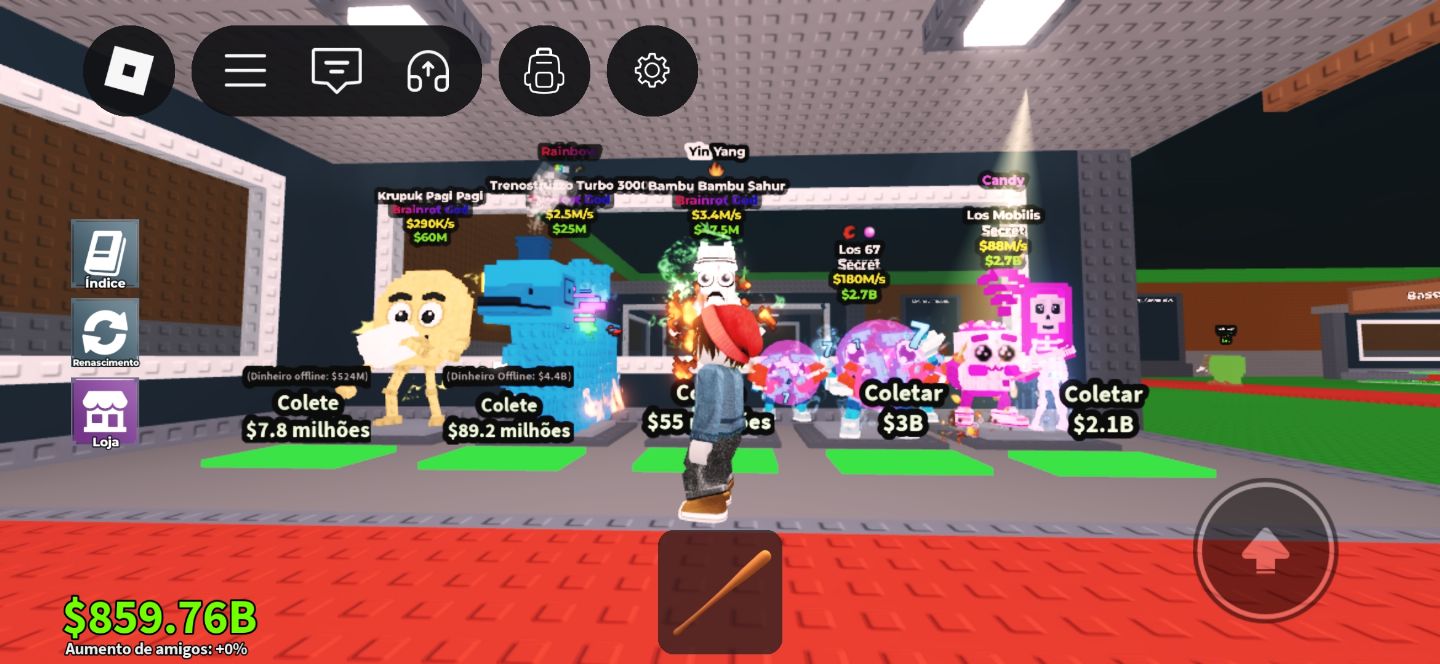 Conta de roube um brainrot com novo brainrot los mobinis candy e los 67 de 180m.