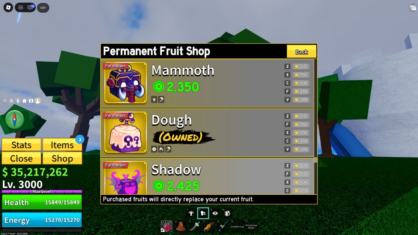 Conta blox fruits frutas perm, diversas espadas/armas e muito dinheiro