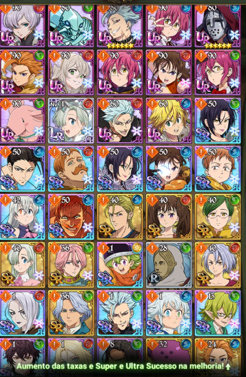 Conta 7DS GC | 130 Personagens | Lv. 71 | Overlord + Gachiakuta | +4 Anos
