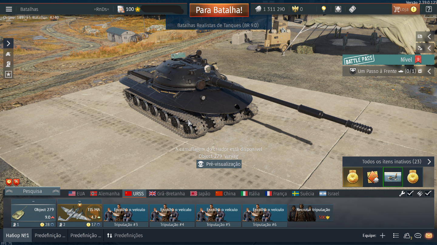 CONTA WAR THUNDER LVL 100 COM DIVERSOS VEICULOS RAROS INCLUINDO O OBJECT 279