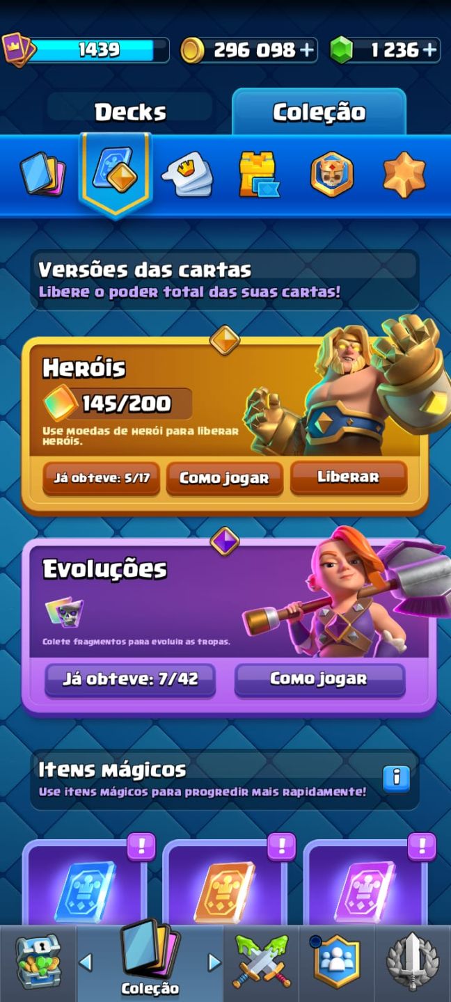 Conta Clash Royale com todas as cartas e algumas evoluções (leias descrição )