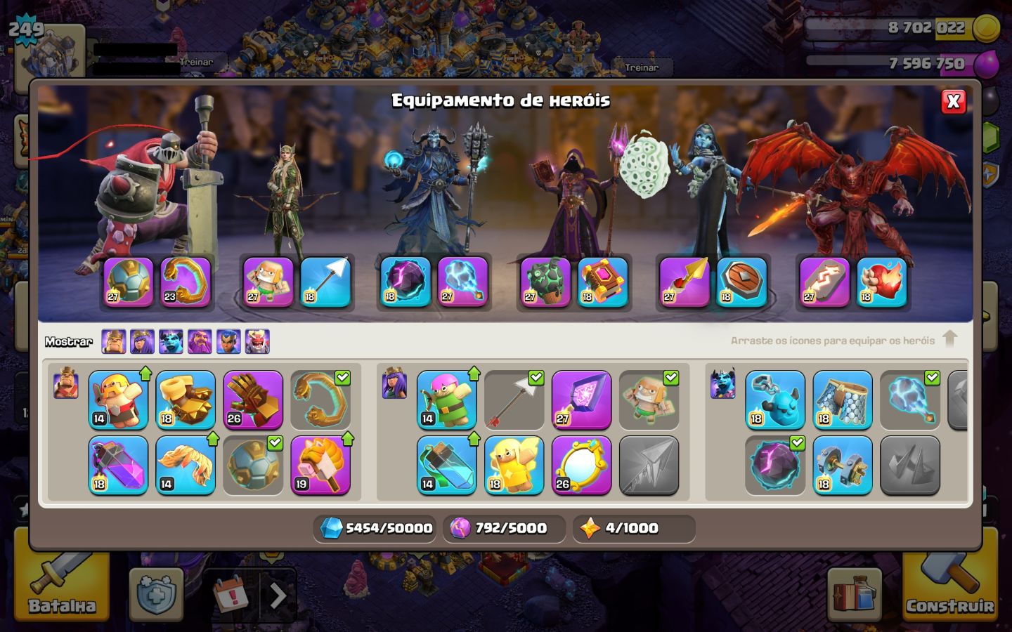 CONTA DO CLASH OF CLANS (CV 18 PRATICAMENTE FULL COM VÁIOS PASSES, SKINS ETC.)