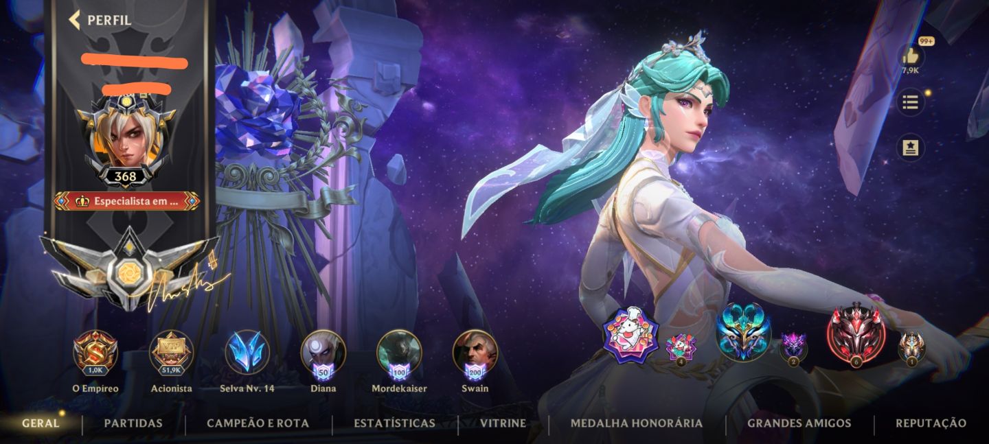 Conta WILD RIFT com 273 skin, grão mestre Mono Diana Full champs
