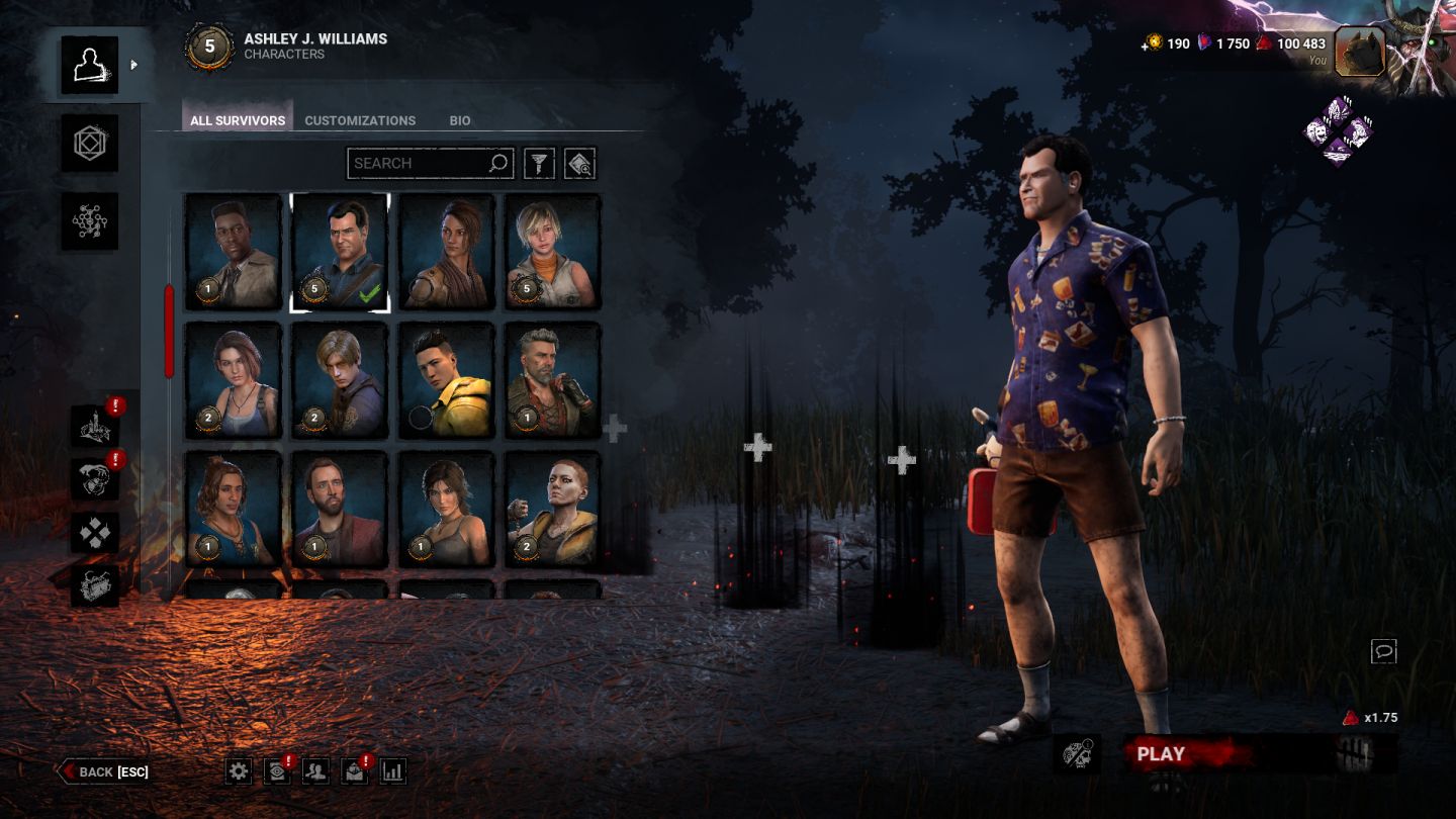 Conta Dead By Daylight, contendo personagens de licença que saíram do jogo etc