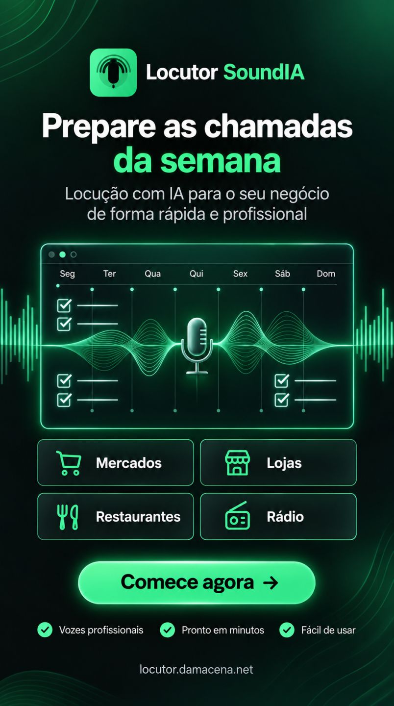 Locução Profissional com a SoundIA! Crie chamadas comerciais impactantes!