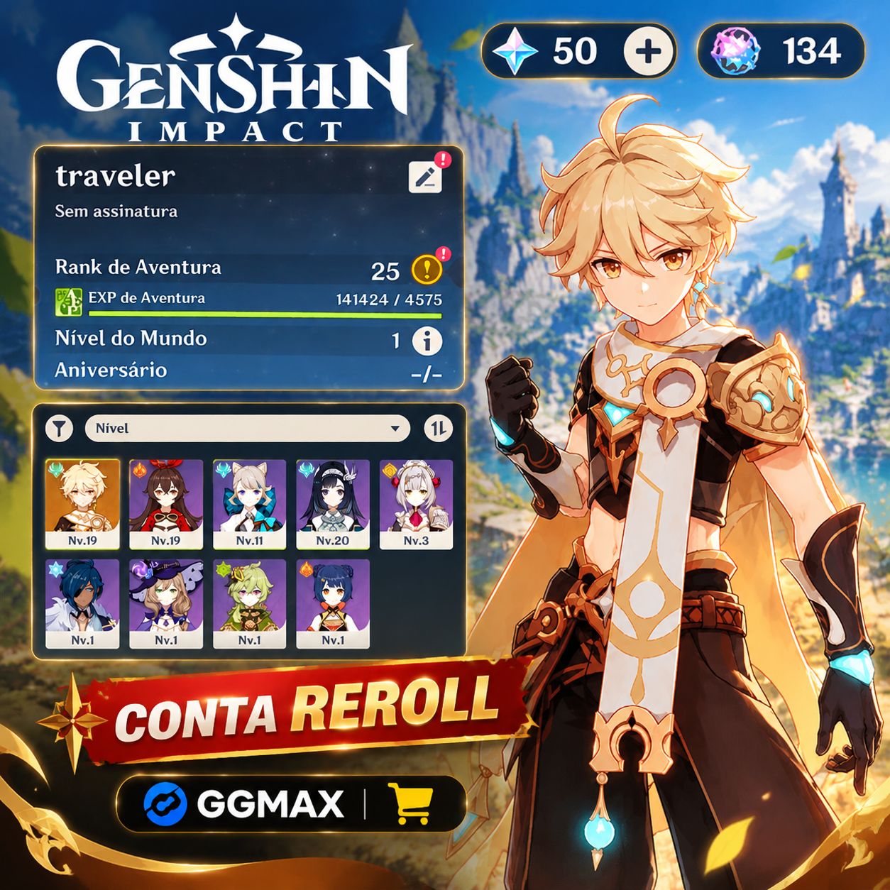 Genshin Impact | Conta Reroll AR 45 | 9 Personagens
