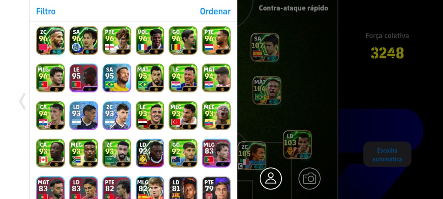 Conta eFootball Mobile 27 | Força 3248 | Cruyff 109, Neymar e Romário