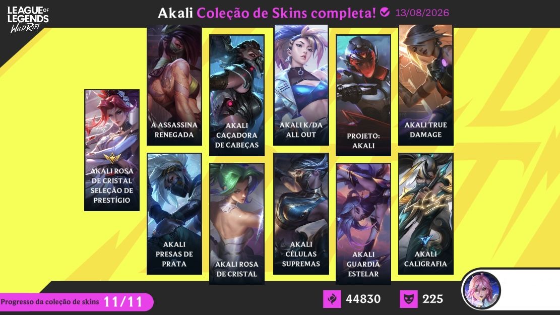 CONTA MAIN ADC + DE 200 SKINS INCLUINDO AKALI PRESTÍGIO