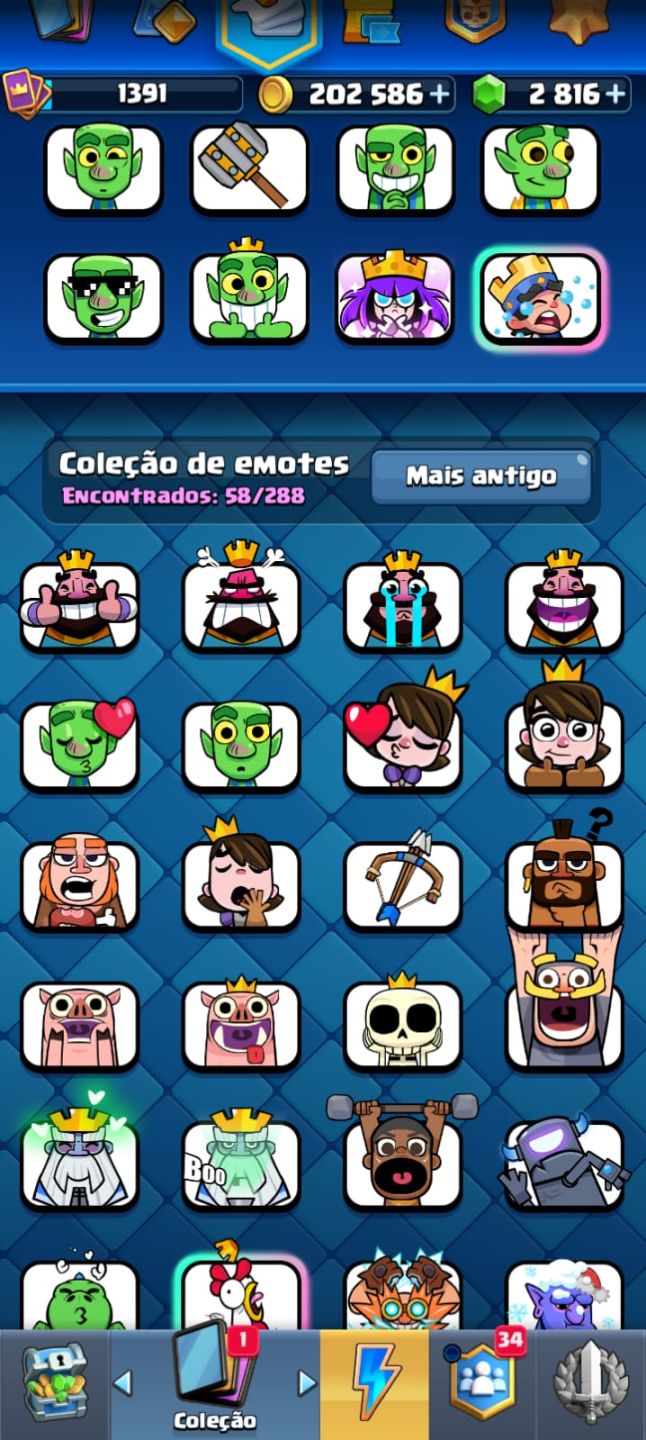 Conta Clash Royale com 10.090 troféus, cartas e itens raros
