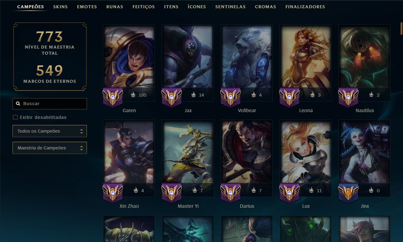 Conta LoL BR Lv 367 | 307 Skins | 2 Ultimate | Platina