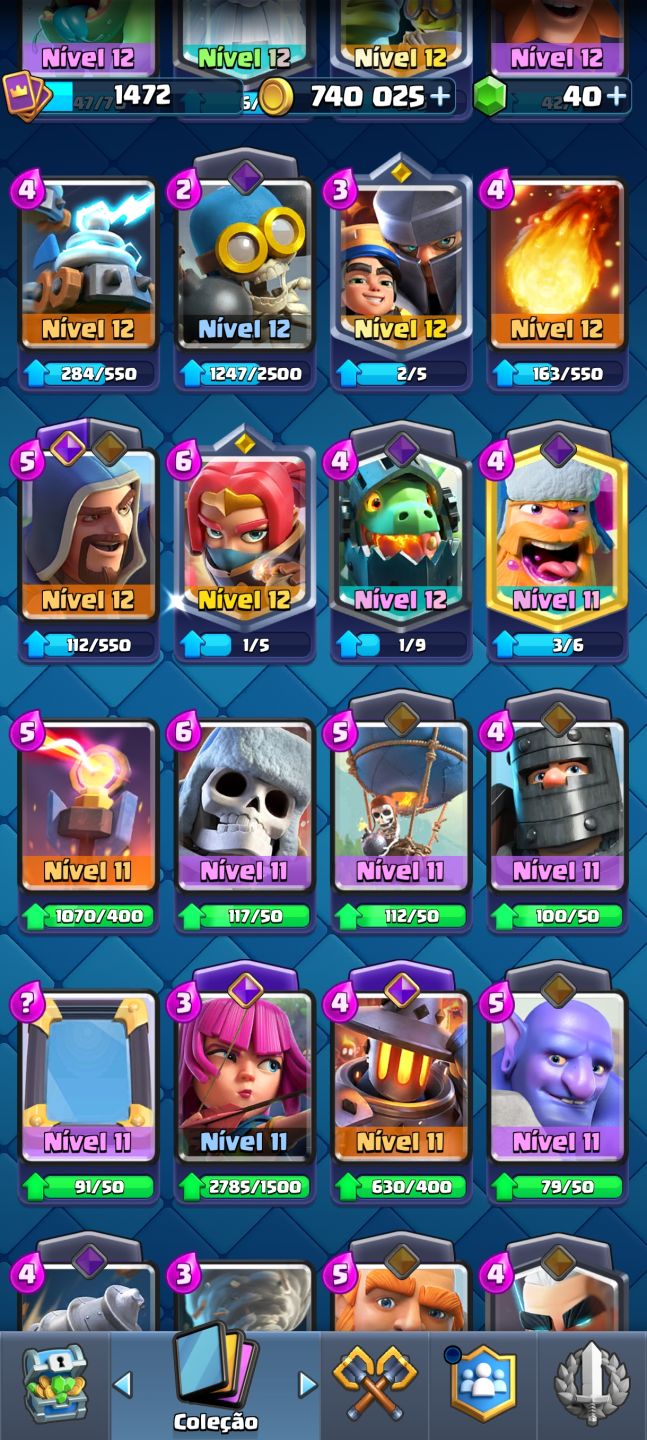 ACC CR NVl 15 DECK FUL 4 HERÓIS 13 EVOLUÇÕES 8 ANOS CARTAS NVL 16 TROFÉUS 11661
