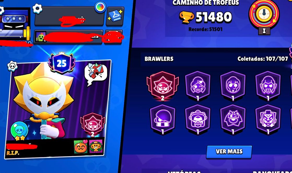 CONTA DE BRAWL STARS | 51K DE TROFEUS | 107 BRAWLERS VARIAS SKINS