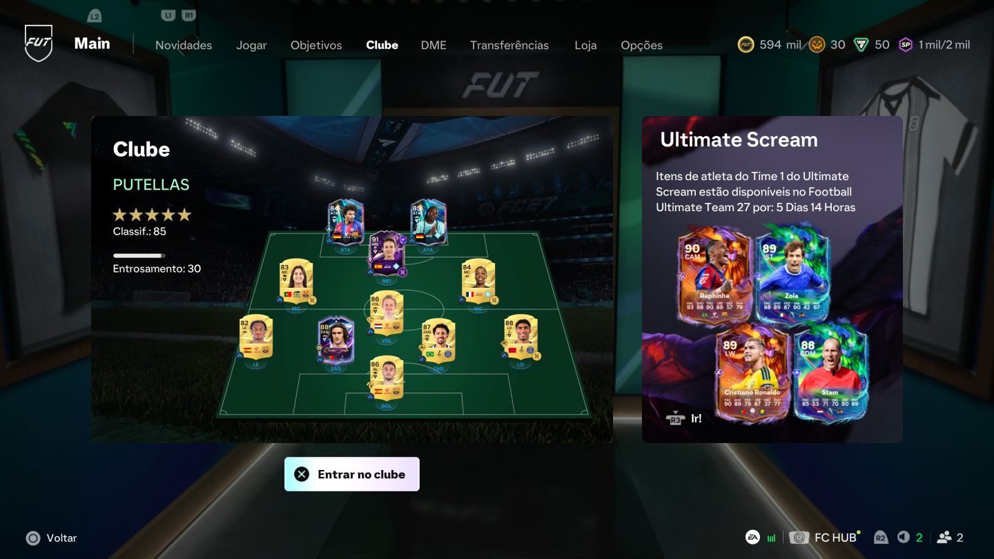 PS5 - CONTA FC 27 | 600K COINS | TIME 85 OVR | PUTELLAS 91 | WEB APP LIBERADO