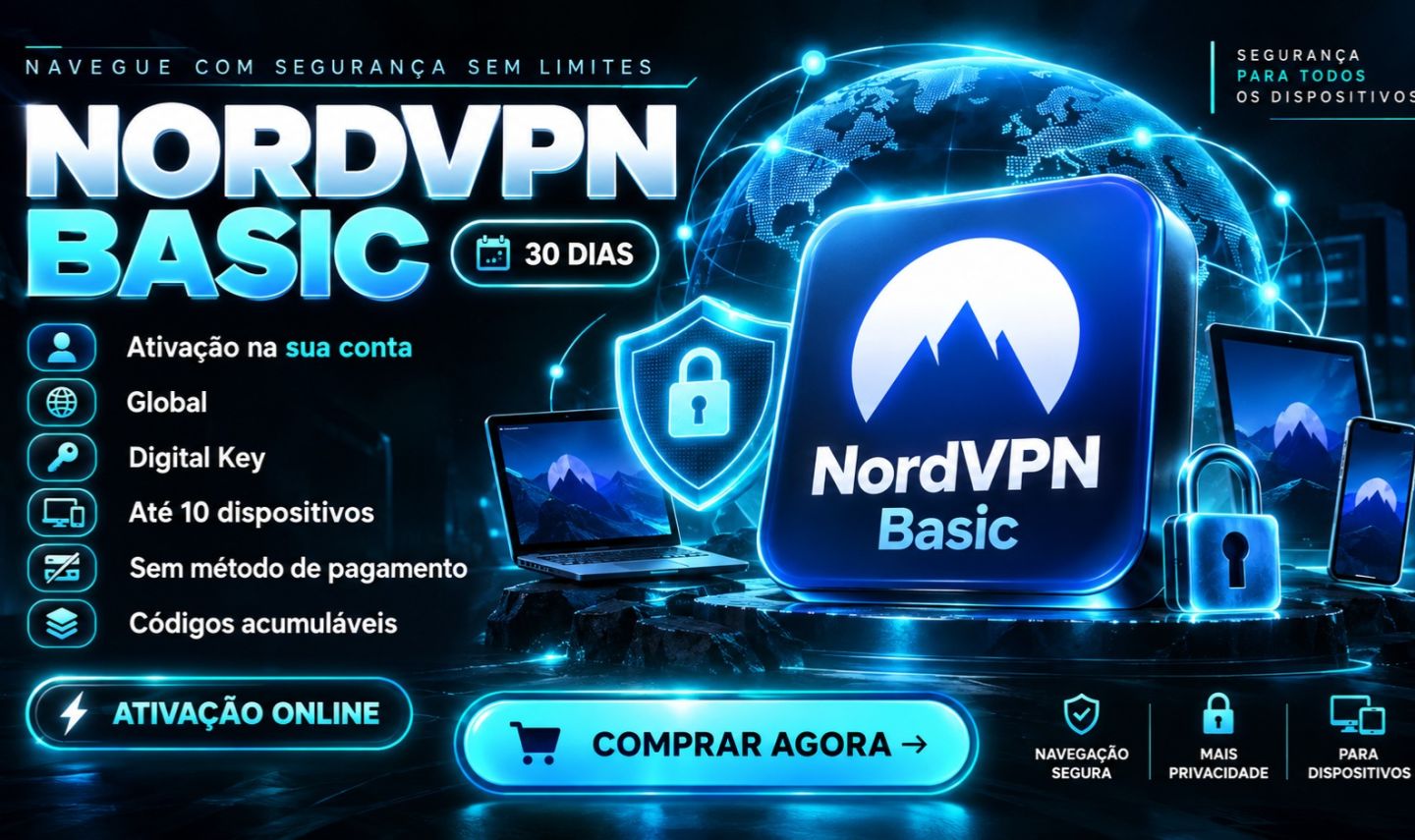 NORDVPN BASIC | 30 DIAS - CHAVE DIGITAL GLOBAL | ATÉ 10 DISPOSITIVOS