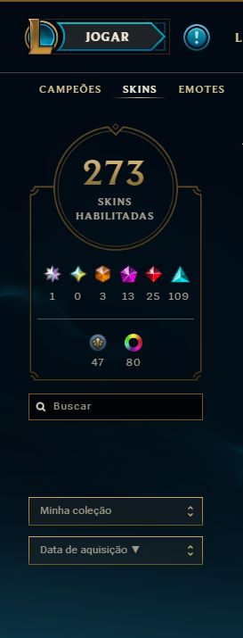 Conta com +5k gastos, 273 skins, todos campeoes. (Skins de tfte valorant tbm)