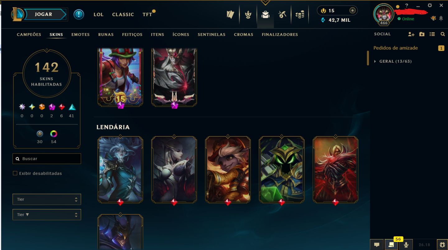 CONTA EX MESTRE 110 SKINS - ACEITO OFERTAS