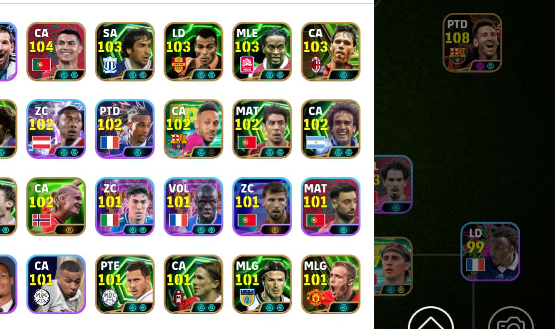 CONTA eFOOTBALL MOBILE TOP! ELENCO ESTRELADO + CRISTIANO RONALDO 108 E MESSI 104