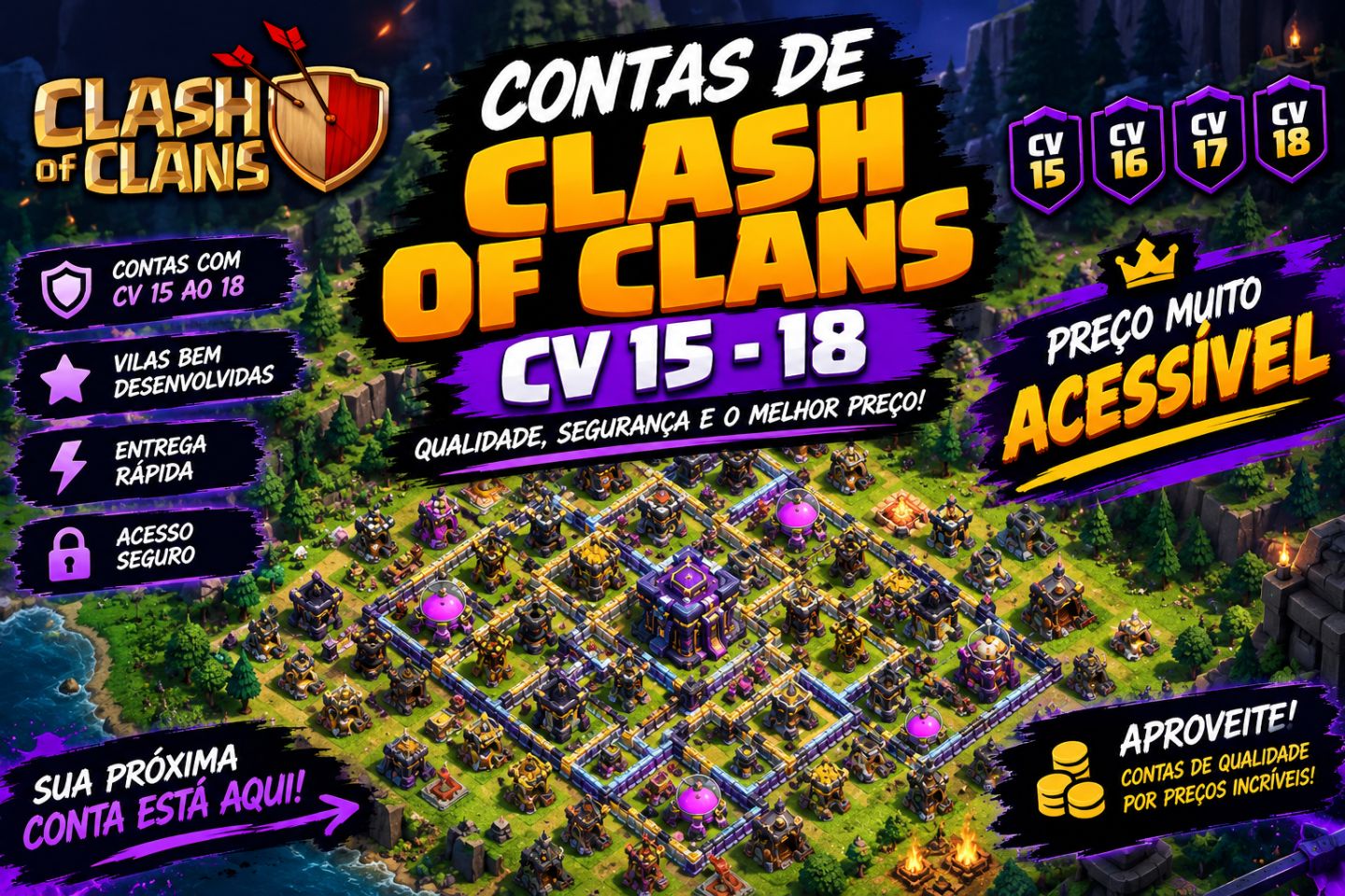 CONTA CLASH OF CLANS CV 15 A 18 | Menor preço do mercado