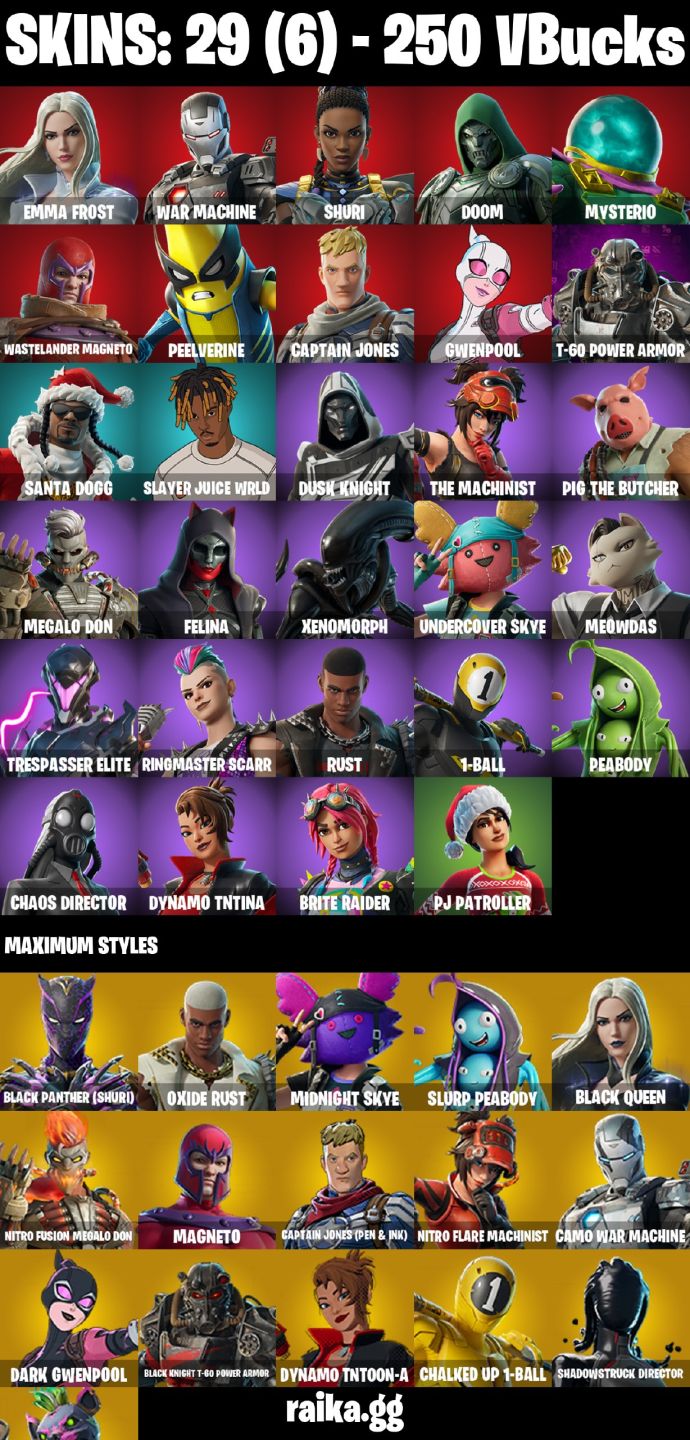 CONTA FORTNITE COM 29 SKINS SHURI/DOOM/MISTERIO/FELINA/1-BALL/CHAOS DIRECTOR