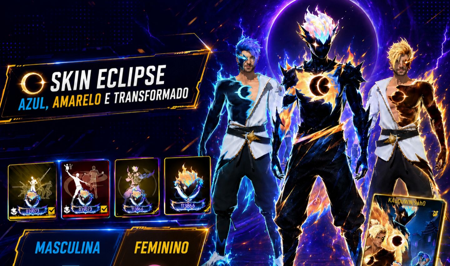 CONTA FREE FIRE SKIN EVOLUTIVA SKIN ECLIPSE SOLAR NA PROMOÇÃO