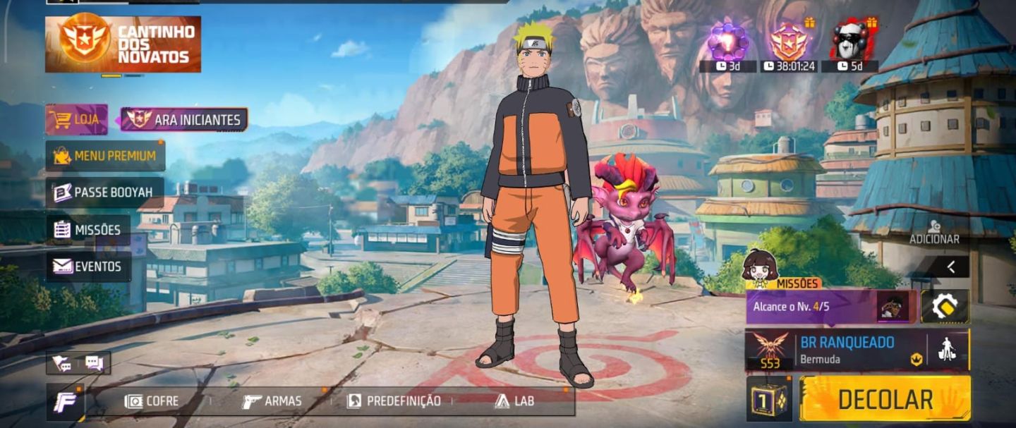 Free Fire Naruto + Emote de Transformação + Troca de Nick | Nível 4
