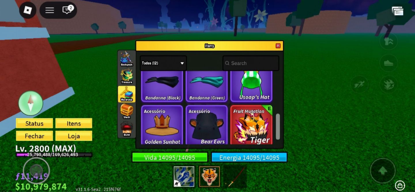 [LVL MAX] CONTA BLOX FRUITS TIGER FRUIT + PALE SCARF + ITENS RAROS