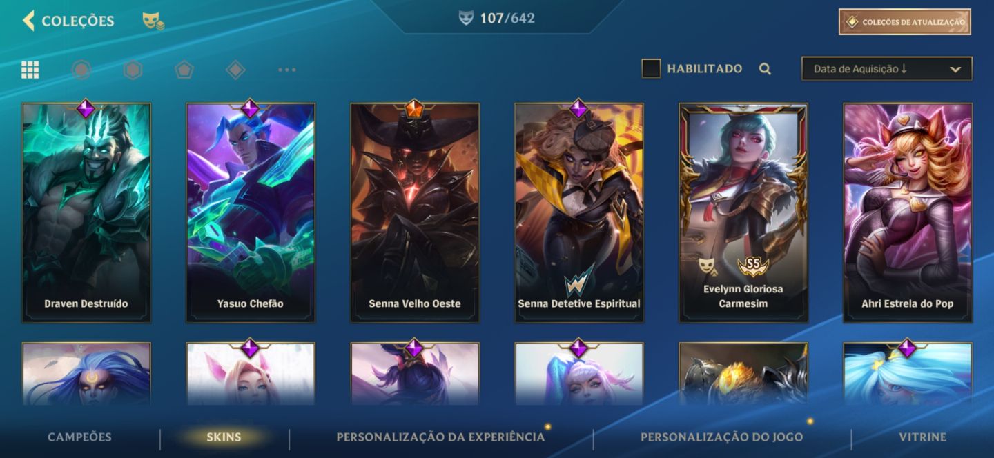 Conta main Evelyn, zoe e ahri com quase todas da seraphine