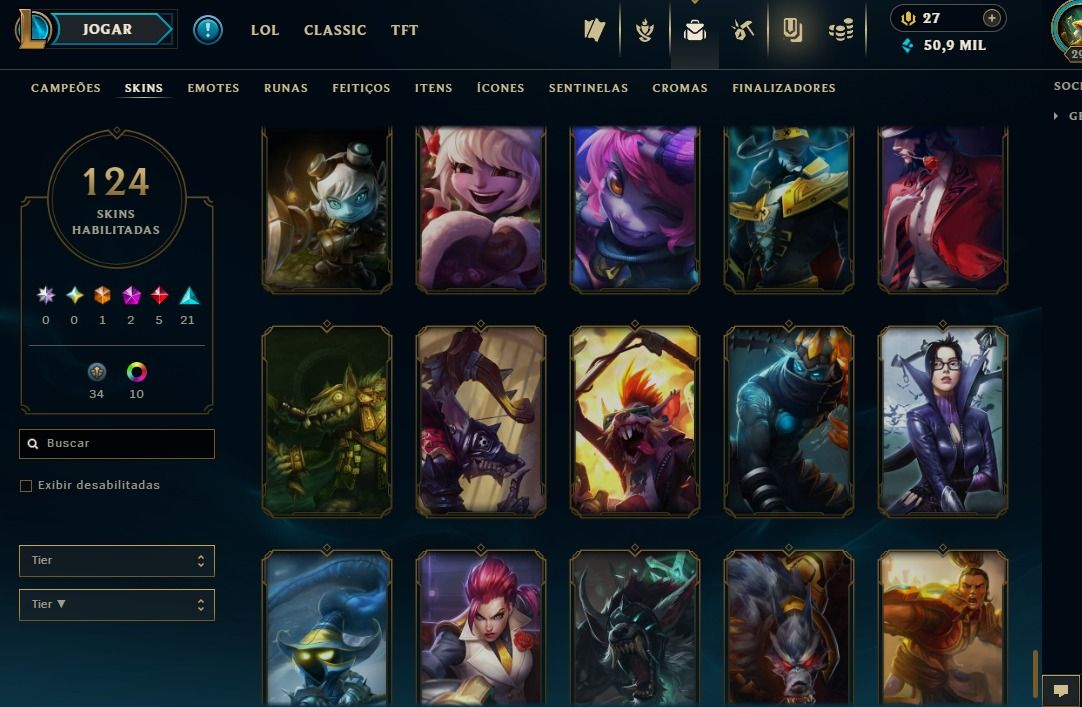 Full Acesso - 124 Skins - Todos Campeões - Level 293 - 50 Mil Essencia Azul