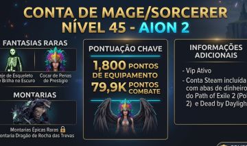 CONTAAION 2 LVL 45 Sorcerer 1,800 Gear Score + VIP Steam com Vários Jogos