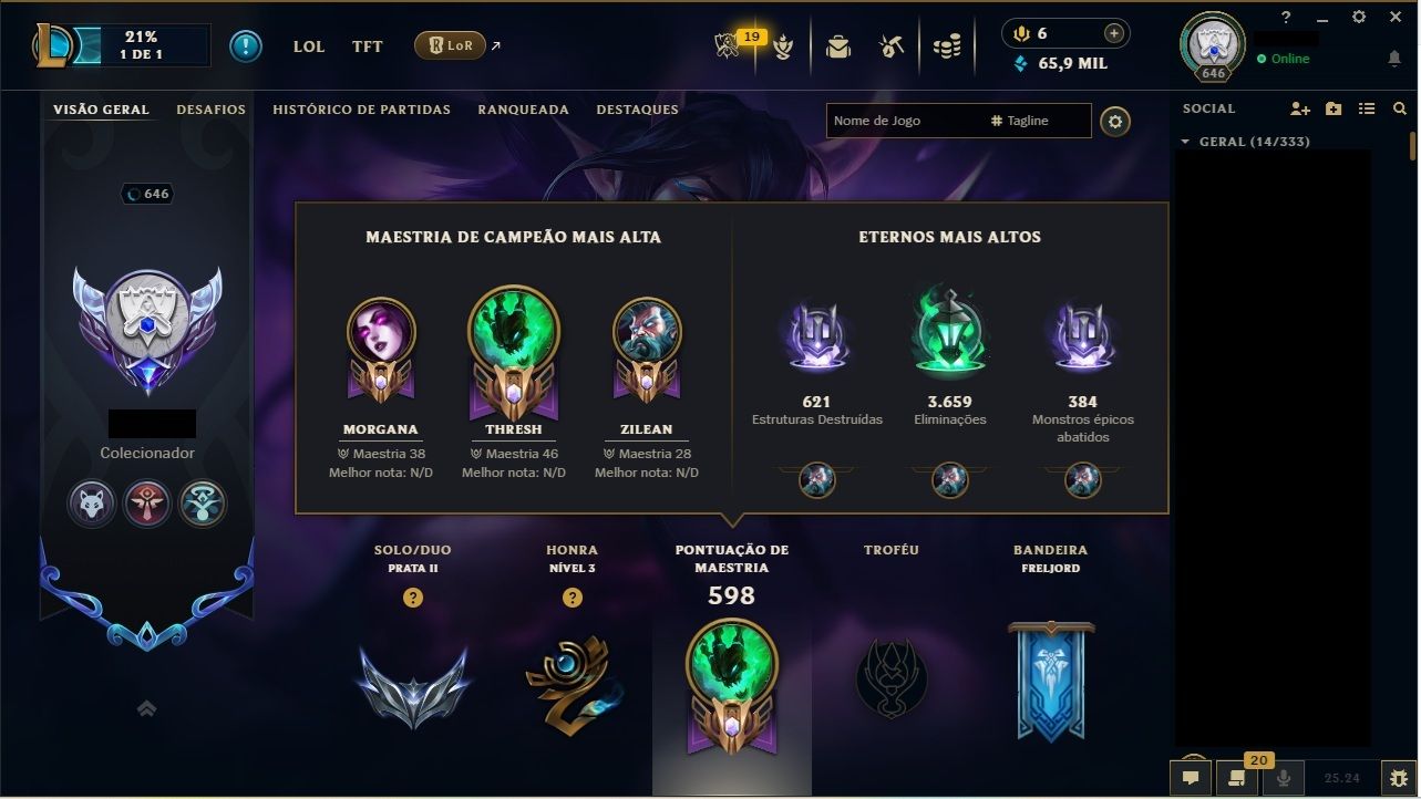 Conta LOL lvl 643 - 302 skins + Conta Valorant - Full acesso!!!.