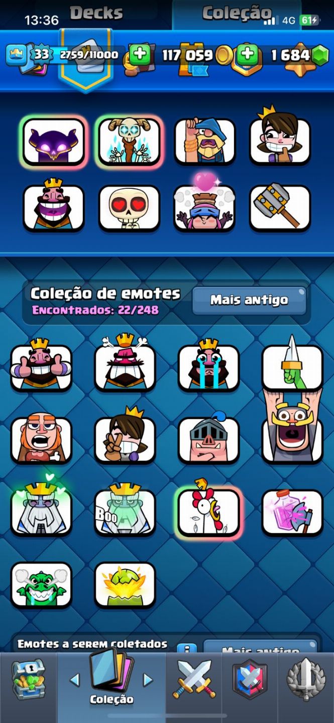 Conta clash royale com 1 passe de batalha da bruxa, e outras evoluções No PRECIN