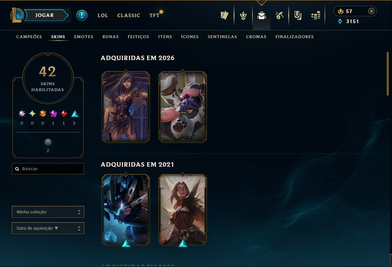 Conta LoL Nv 62 | 42 Skins (1 Mítica / 1 Lendária) | HONRA 4