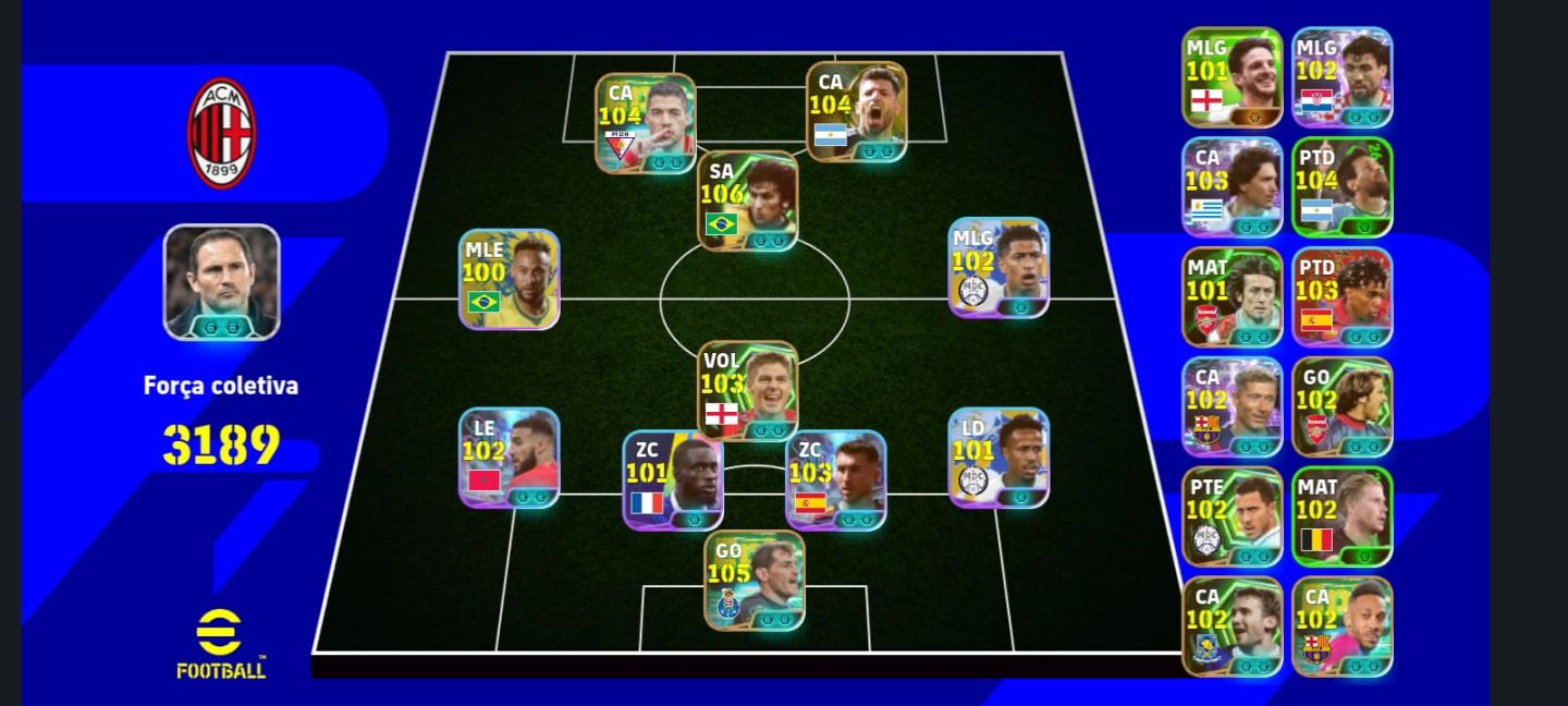 CONTA eFOOTBALL 3189 BARATA - ZICO + AGUERO + MESSI 104 + 20 ÉPICOS - FULL META