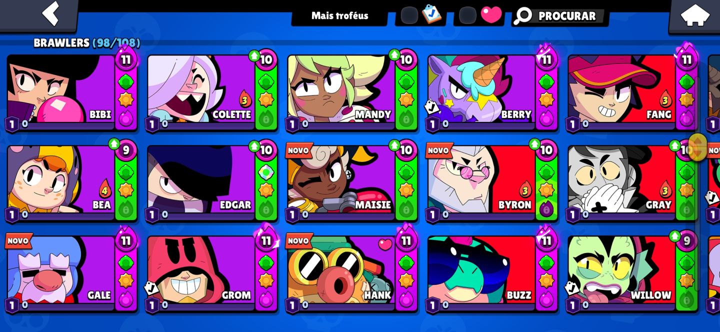 Conta Brawl Stars 72k de troféu, 52 prestigios, 98 brawlers e 227 gemas