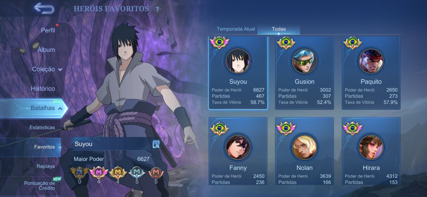 MITICA 51x110 ESTRELAS 214 SKINS COLEC III + SASUKE + 5 COLLABS RARAS