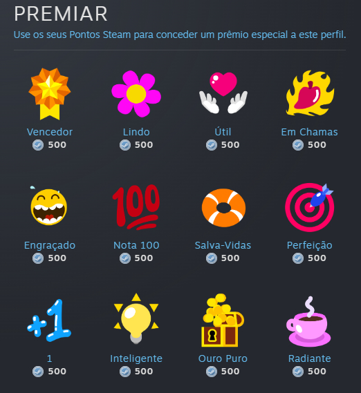 PRÊMIOS NO SEU PERFIL STEAM