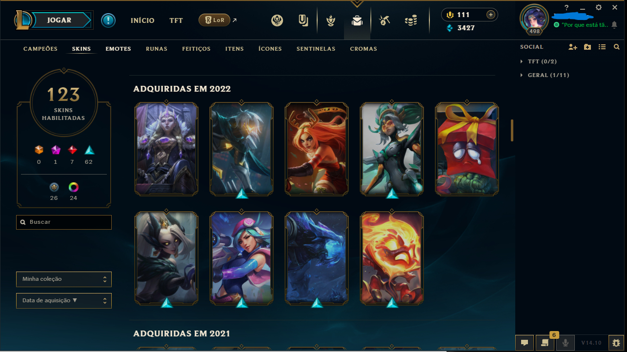CONTA LOL 123 SKINS, 153 CAMPEÕES, CRIADA 2018