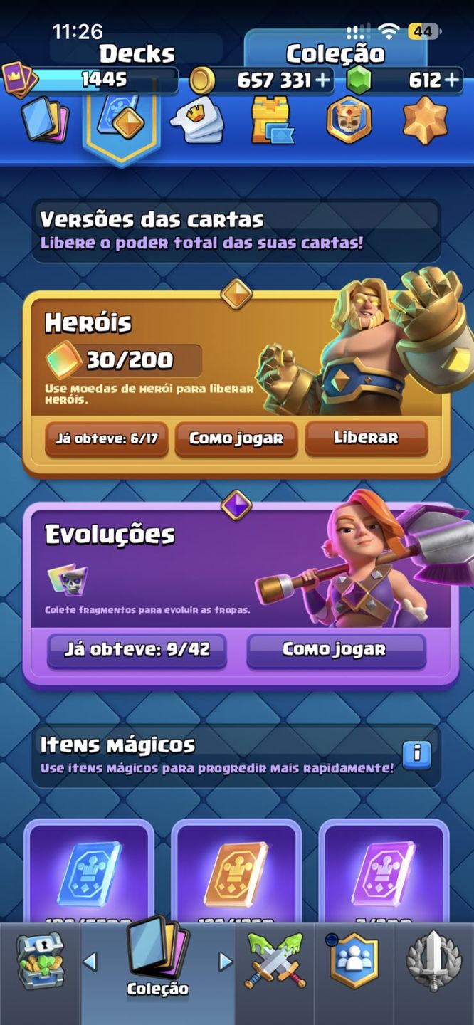CLASH ROYALE | 8.157 TROFÉUS | 122/123 CARTAS | MESTRE I | 612 GEMAS