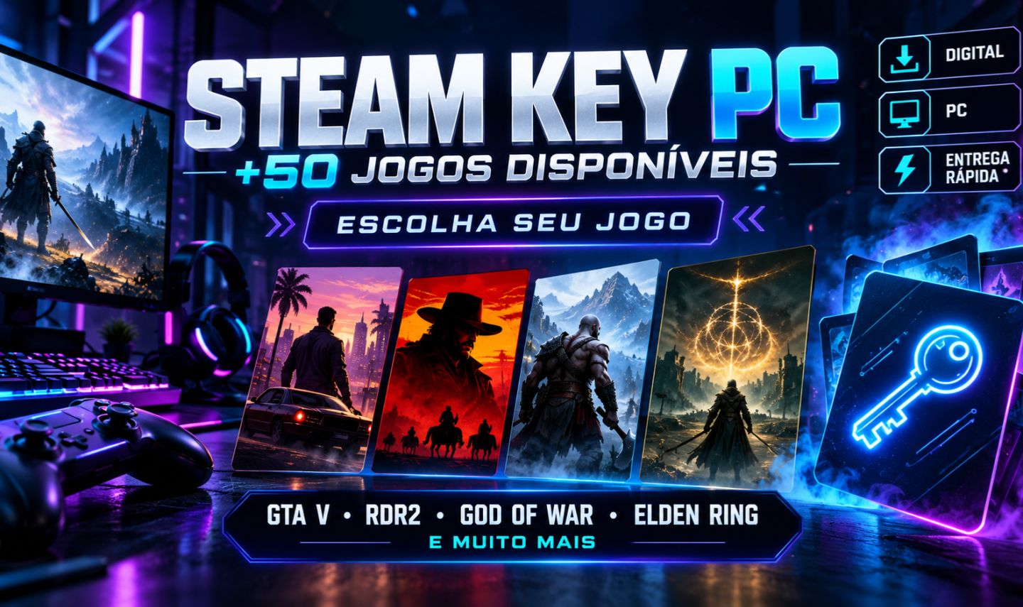 JOGO STEAM KEY PC GTA V RDR2 GOD OF WAR ELDEN RING | ESCOLHA SEU JOGO