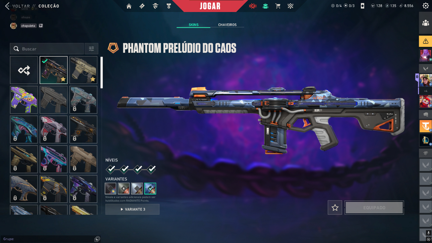 Conta de valorant com 4 skins de vandal, 2 phantom, 1 sheriff, 1 ghost e 1 guard