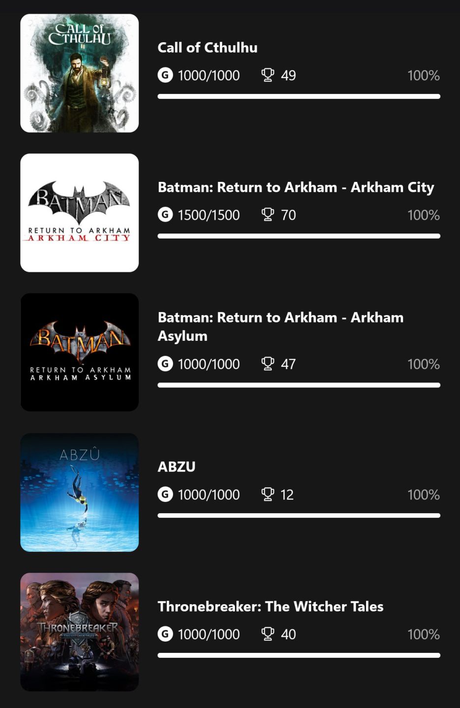 Conta Xbox, com vários jogos e alguns platinados.