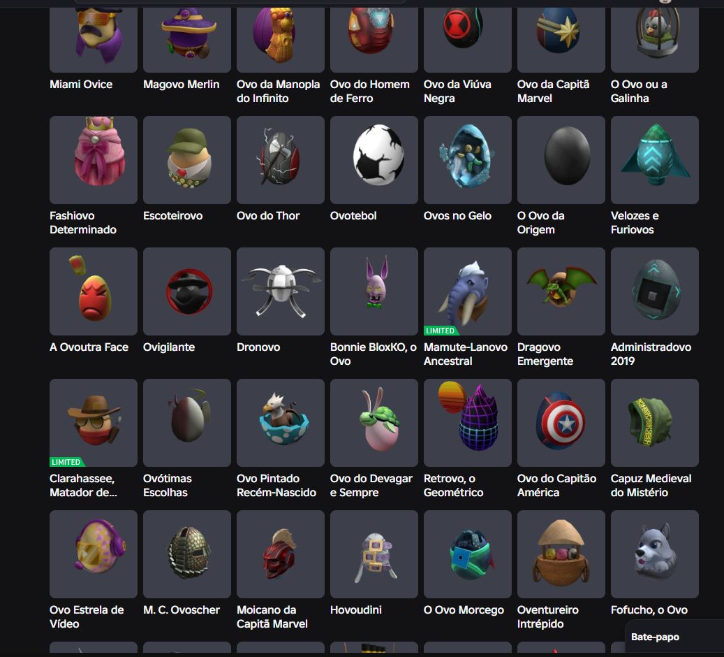 Conta roblox antiga com egghunt 2019 completa e limiteds