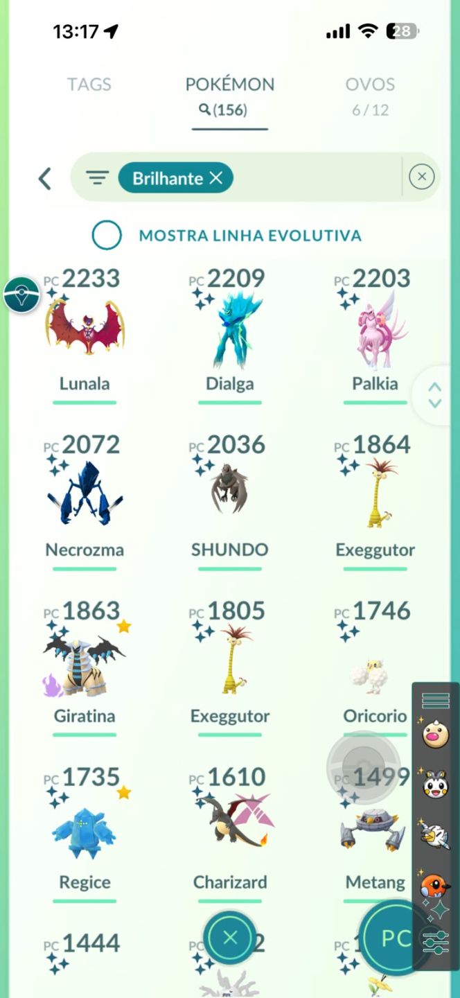 Conta Pokémon GO LV 54/54 100%Lendários/299-100%IV/Shinys 156/Shinys 100%: 4