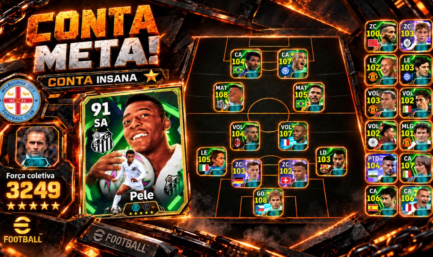 Conta eFootball Mobile 27 | Força 3248 | Cruyff 109, Neymar e Romário